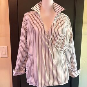 Lauren by Ralph Lauren Striped Wrap Blouse - Black and White